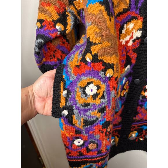 Vintage Needleworks Oversized Long Cardigan Sweater Jacket Hand Knit O/S Pockets - Picture 4 of 10
